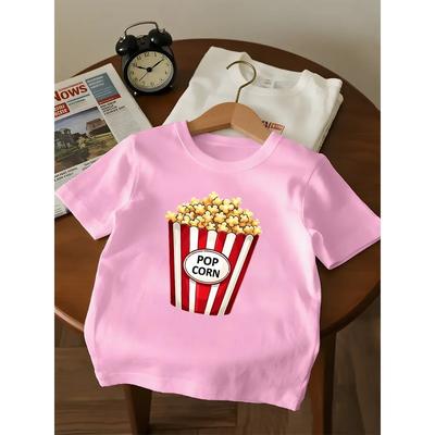 Europäische Größen Popcorn Spaßmuster Druck, Rundhals Kurzarm T-Shirt für Mädchen, Bequem und Atmungsaktiv, Geeignet für den Täglichen Lässigen Gebrauch