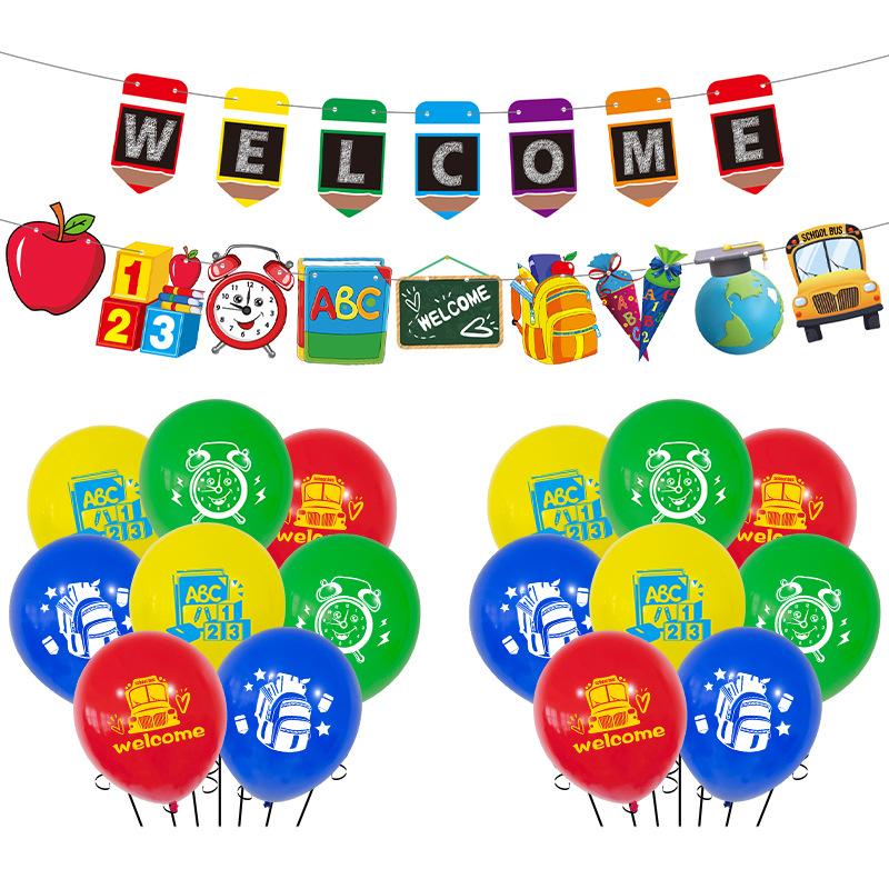 Back-To-School Party Decoration, School Flag, Back-To-School Flag, Card Balloon Set, Printed Latex Photo Props