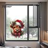 Waterproof PVC Bathroom Decor Christmas Window Clings, Cute Highland Cow Sticker with Santa Hat, Winter Creative DIY Home Remodeling Supplies