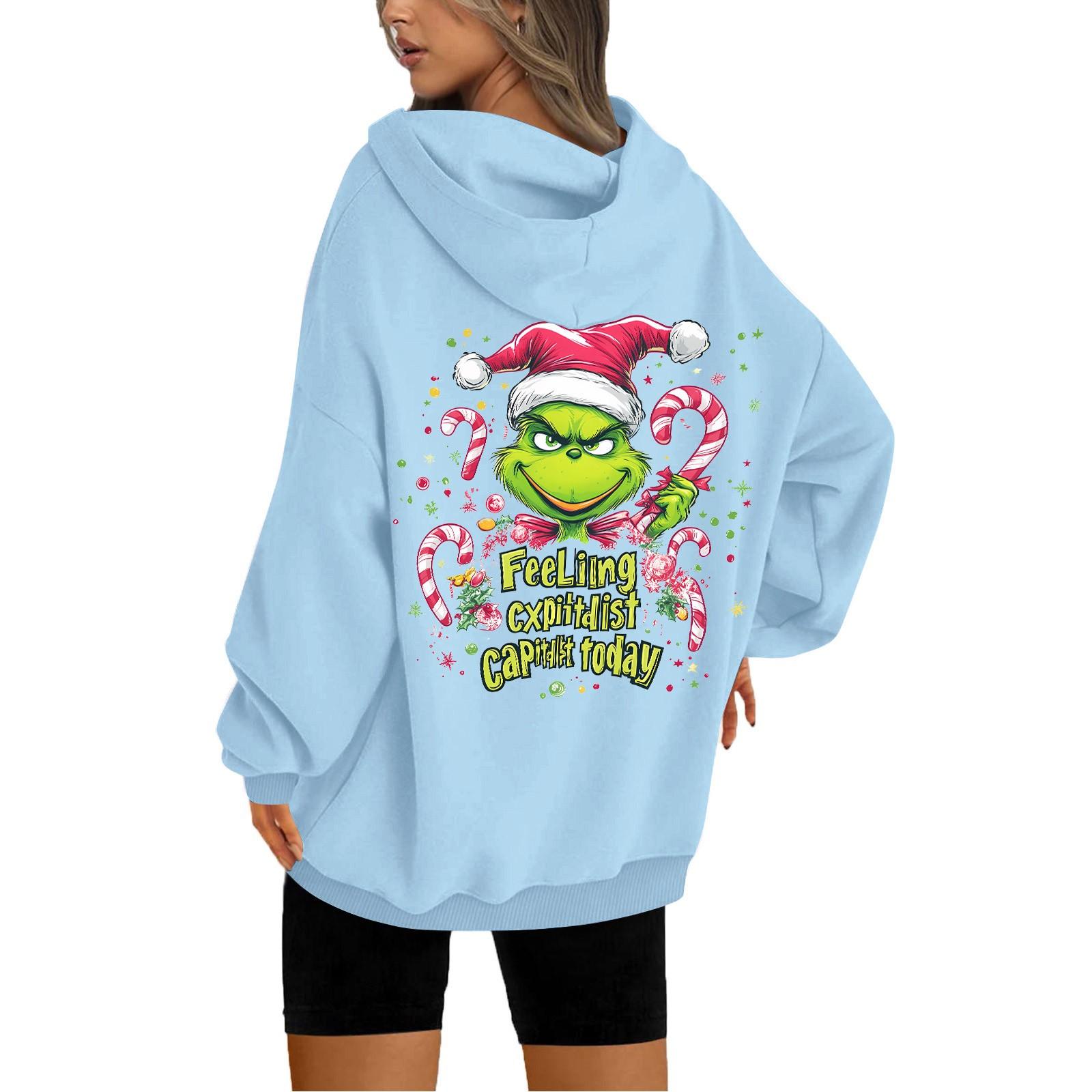 

Женская толстовка с капюшоном и круглым вырезом, длинными рукавами и рождественским принтом XXXL