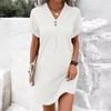 Women's Summer New Short Sleeve V-neck Color Pullover Comfortable Casual Button Dress