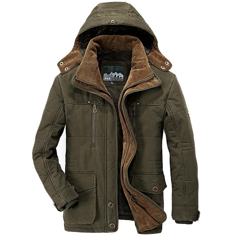 Men's Winter Cotton Coat - Fleece-Lined, Thickened, Mid-Length with Multi-Pockets, Plus Size for Middle-Aged and Elderly