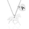 26 Initial Letter Heart Charm Horse Pendant Necklace For Women Men Stainless Steel Equestrian Jewelry