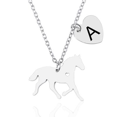 Collana con Ciondolo a Forma di Cuore con Lettera Iniziale e Cavallo per Donne Uomini Acciaio Inossidabile Gioielli Equestri