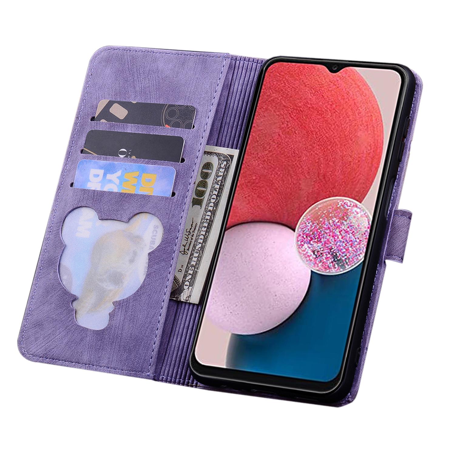 

Cell Phone Case for Samsung Galaxy A35 5G Shell Imprinted Flower Cat Wallet Cover Purple