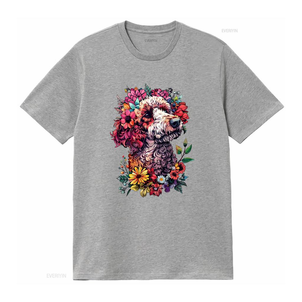 Vibrant Floral Poodle Dog Print Casual Nature Art T Shirt vintage Washed Unisex designer clothes fashion Stretched