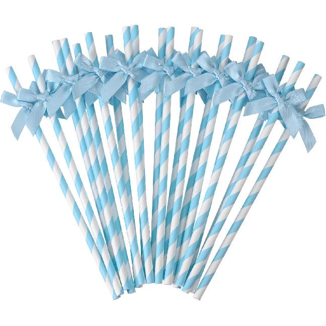 20pcs Pink Bow Straw, 7.7inch Biodegradable Cute Paper Straw, Wedding, Picnic, Birthday, Party Supplies for Juice Coffee Tea Cocktail Smoothie