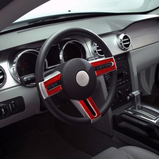 Red Carbon Fiber Interior Steering Wheel Cover Trim For Ford Mustang 2005-2009