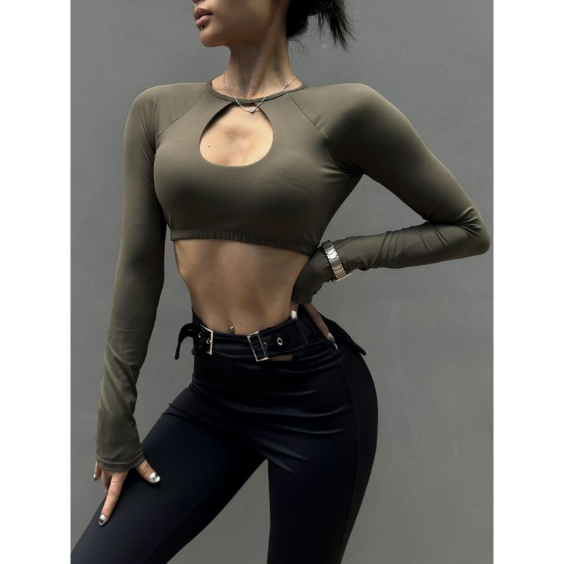 Fashion Long Sleeves Women's Cut Out Sexy Top Quick-Drying Yoga