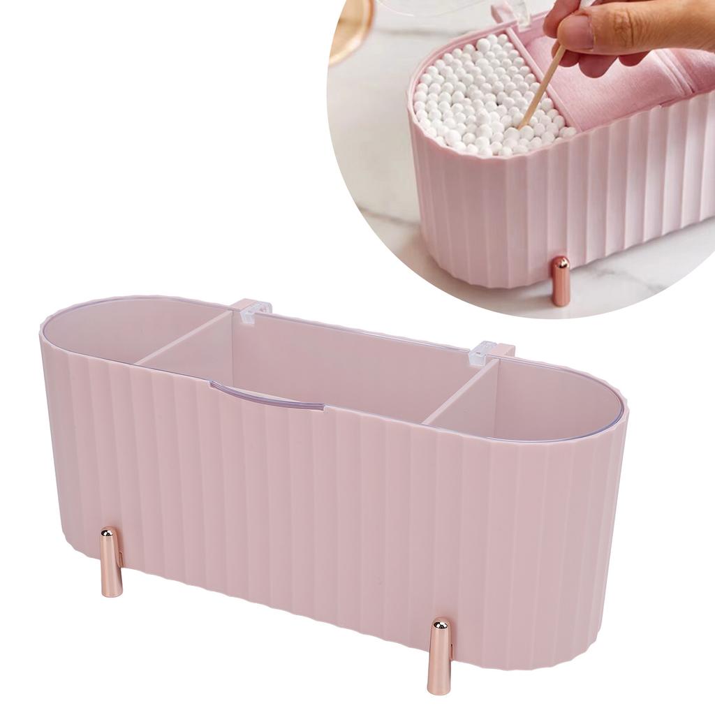 Cotton Swabs Storage 3 Grids Cotton Swabs Dispenser Dust Resistant Desktop Lipstick Puffs Case for Home Nail Salon