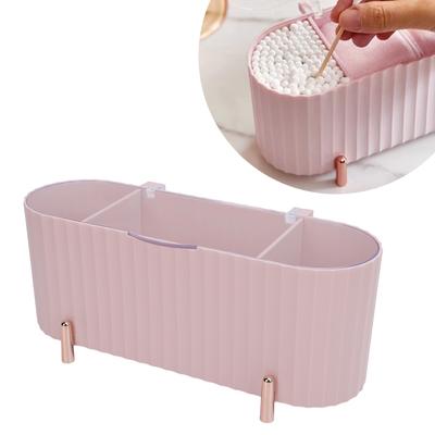 Cotton Swabs Storage   3 Grids Cotton Swabs Dispenser Dust Resistant Desktop Lipstick Puffs Case for Home Nail Salon
