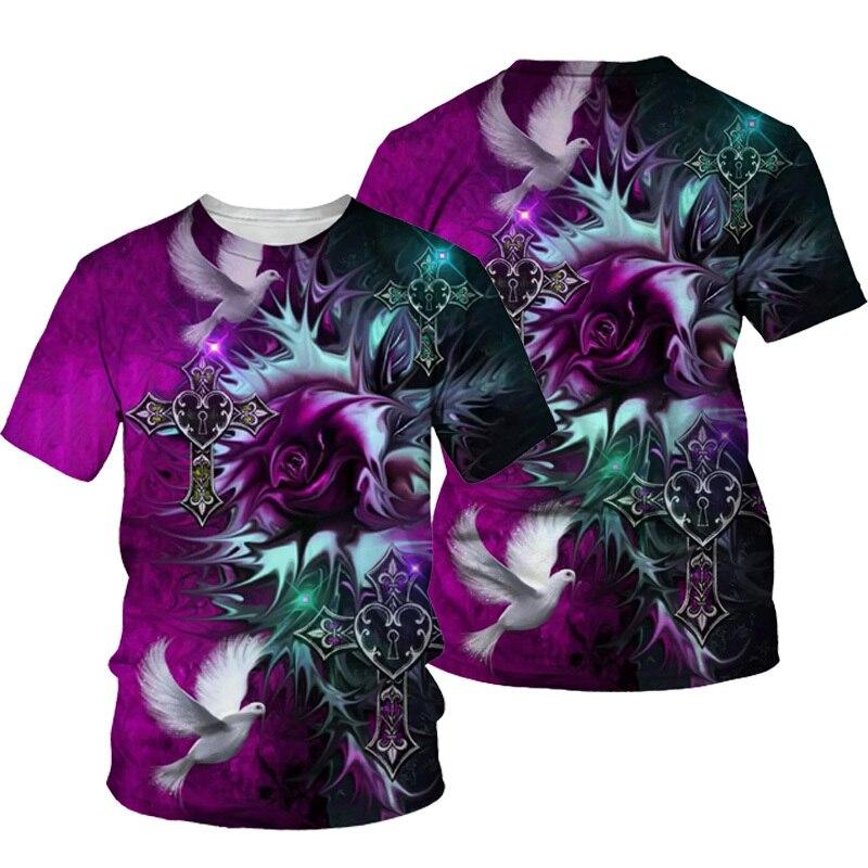 Letní pánské tričko God Religion Christ Jesus Cross 3D tisk Hip Hop Volný Krátký rukáv Streetwear Oversized Vintage trička