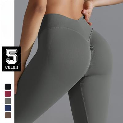 Modische, lässige und bequeme, vielseitige, nahtlose V-Taille am Rücken, pfirsichfarbene Gesäßformungs-Trainings-Yogahose, Sport-Lauf-Gesäß-Fitnesshose