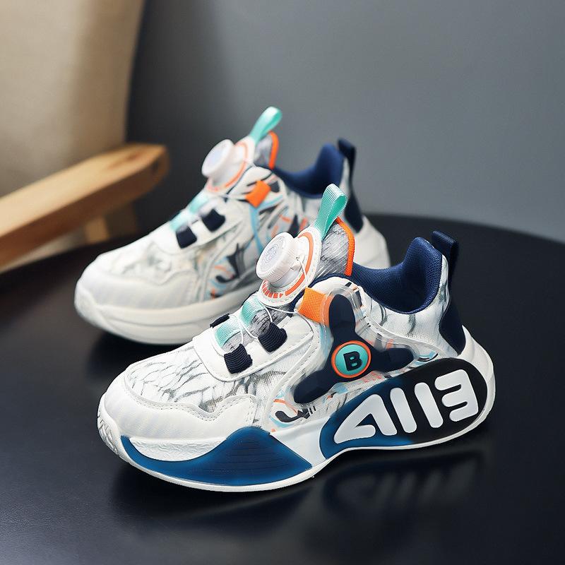 Children's basketball shoes four seasons men's and women's sports shoes breathable mesh friction sound leather velvet two cotton shoes
