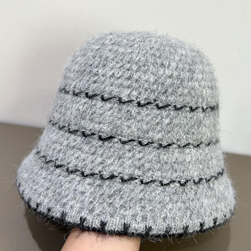 Autumn and Winter Knitted Bucket Hat Retro Striped Knitted Hat Women's Bucket Hat Basin Hat