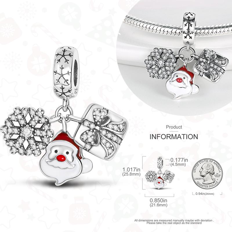 Copper Christmas Charms For Original Bracelet Women Pendant Gift Christmas Tree Santa Claus Snowman Beads Dangle