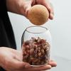 Hand-Blown Lead-Free High Borosilicate Glass Round Flower Tea  Storage Transparent Container Glass Jars with  Cork Stopper Lids