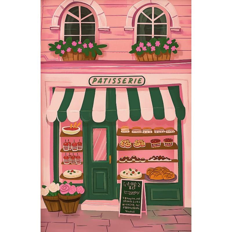 Coffee Shop City Bakery Illustration Croissants and Cookies Art Poster Canvas Painting Wall Print Picture for Kitchen Home Decor