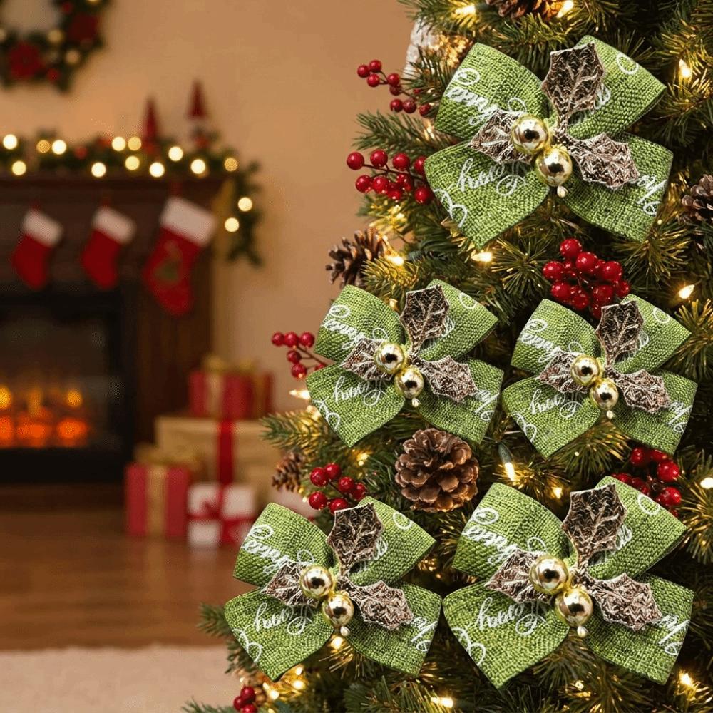 10Pcs Red/Green Bow Ornaments Bead Festival Accessory Rustic Mini Christmas Bows  Gift Wrapping