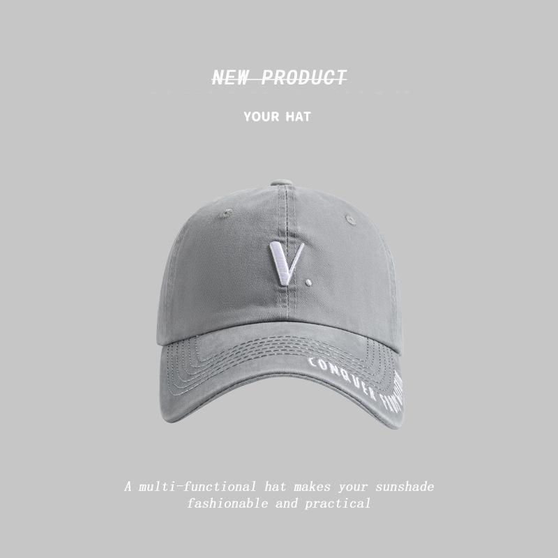 New V letter embroidered baseball cap women's wide brim versatile face small casual couple street racket cap