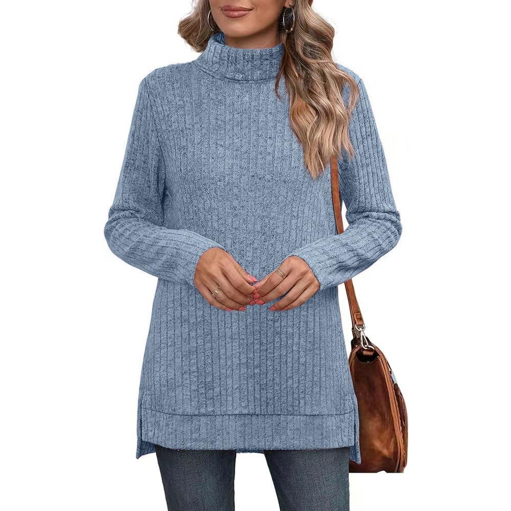 Women's Fall/Winter Sweaters New Arrival Solid Color High-Neck Sweater Women's Loose-Fit T-Shirt Top