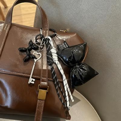 Sweet Quilted Leather Bow Keychain Organizer Cute Mini Bag Charm for Girls Sweet Korean Bow Key Holder with Pendant