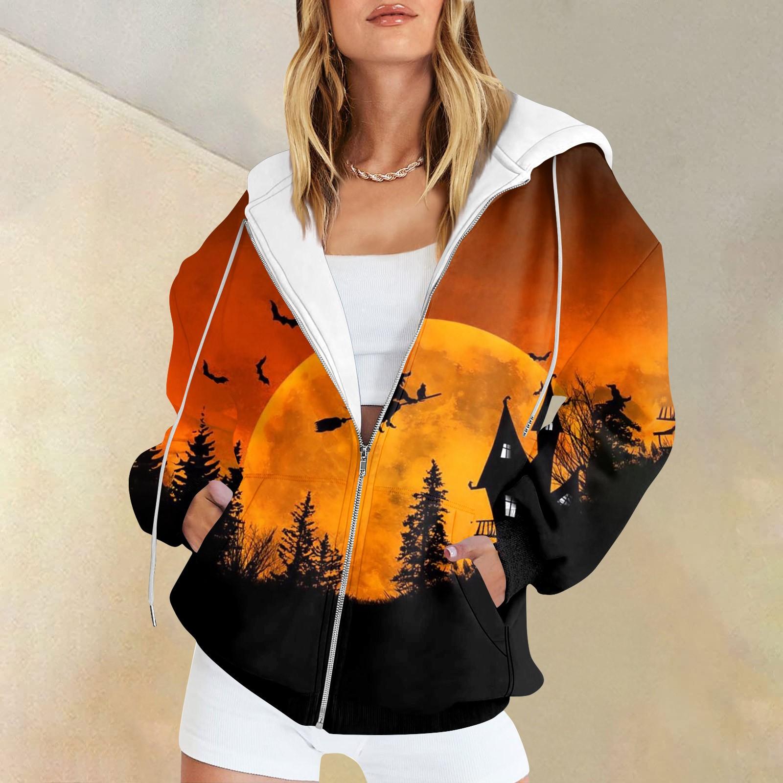 Женская мода повседневная толстовка с принтом на Хэллоуин осень-зима с длинным рукавом — фото 5