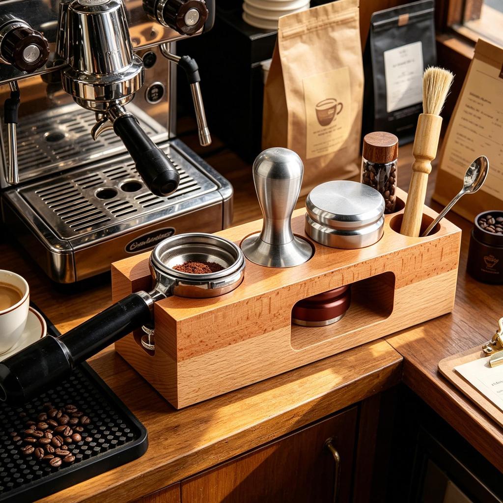5-slot Coffee Powder Press Table Tamping Station 58mm Wood Natural Multifunctional Organizer Espresso Bar Accessories