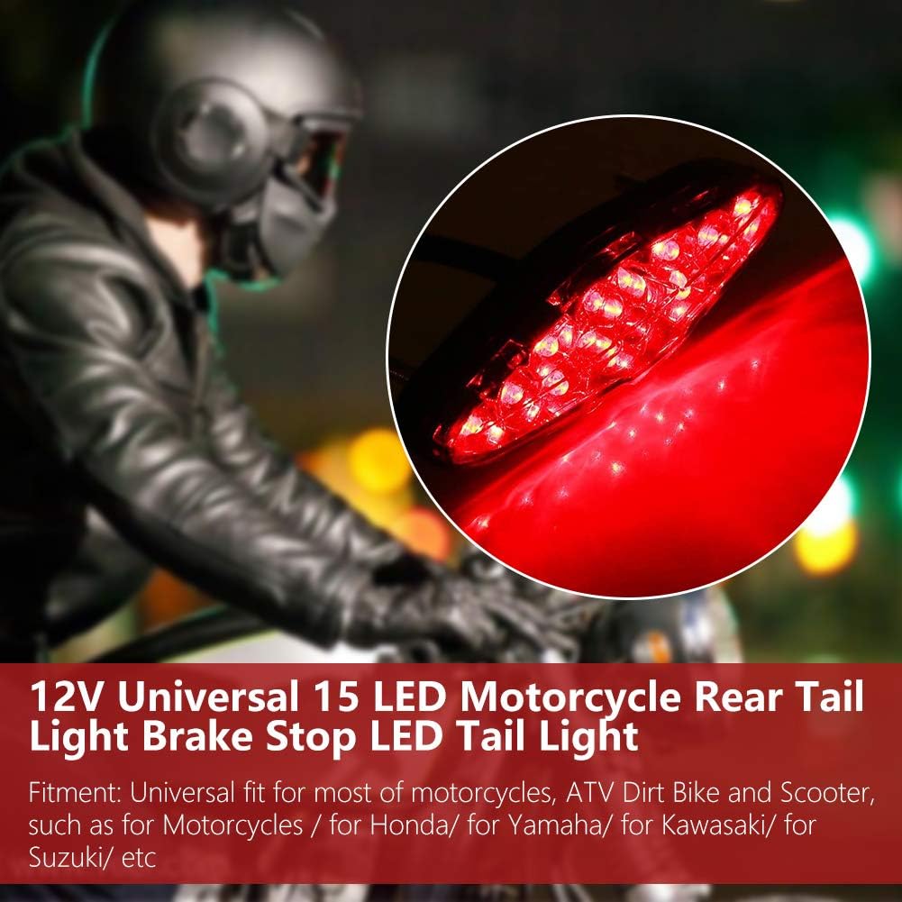 Brake Tail Light, 12V 15 LED Universal Motorcycle Brake Stop Running Tail Light Rear Light for ATV Dirt Bike(A)