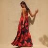 2026 printed tube top loose heavy industry pleated long dress women