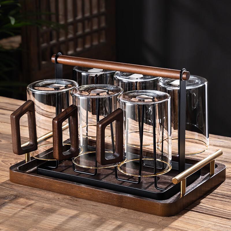 Handun High Borosilicate Glass Cup Set with Wooden Handle