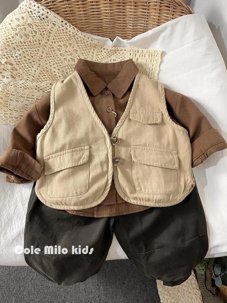 Spring  Autumn Korean Boys Shirt Long Sleeved Girls Shirt Baby Children's Cardigan Outdoor Wear Blouse