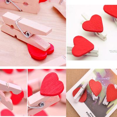 20 Pezzi Eleganti Mollette di Legno Rosse a Forma di Cuore d'Amore Decorazione Matrimonio Artigianato