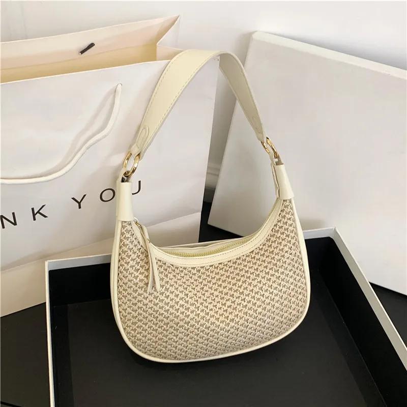 Повседневная соломенная женская маленькая сумка через плечо — фото 4