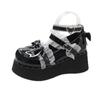Fashion Japanese Kawaii Punk Goth Chunky Platform Pumps Women Bowtie Wedges Mary Jane Lolita Shoes Woman Heart Ankle Buckle Black Shoes