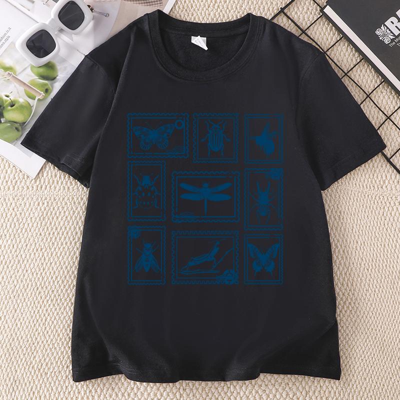 Insect Stamp T Shirt Unisex Unisex Vintage Bug Lover Tee Cotton Short Sleeve Crewneck Tshirt Nature Lover Tshirts Clothing