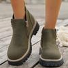 Damen Stiefeletten mit runder Zehenpartie in Überweite, Martin Boots mit Blockabsatz und Reißverschluss an der Seite, Herbst Winter Kurzstiefel für Damen
