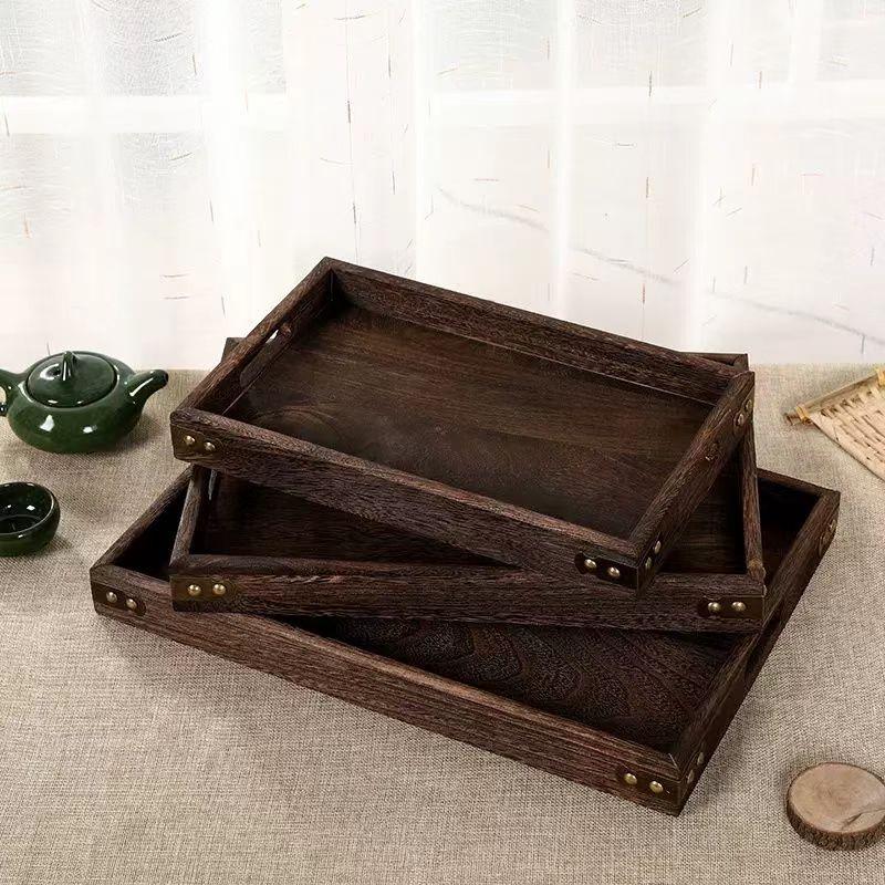 Chinese Style Wooden Tea Tray Set - 3-Piece for Desserts, Weddings, and Dried Fruits