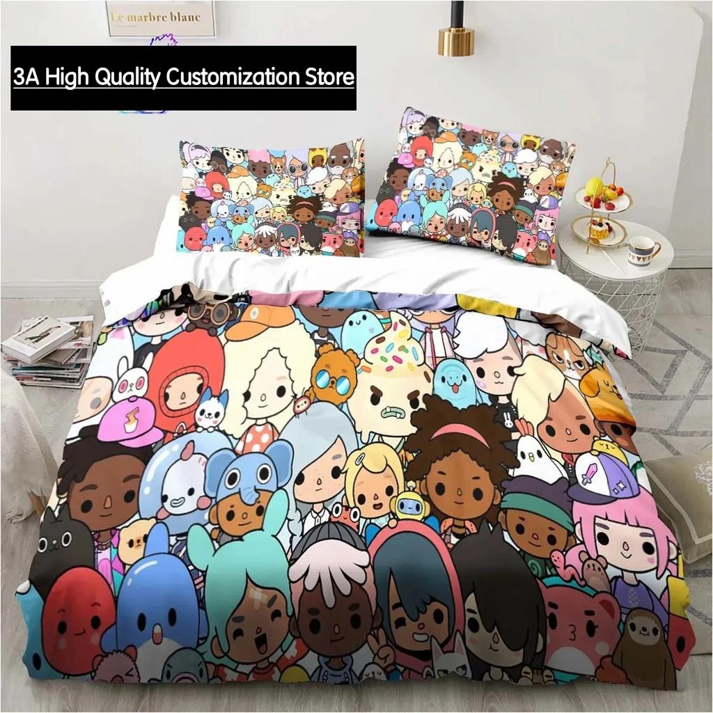 T-Toca Box Life World Cartoon Bedding Set Single Twin Full Queen King Size Bed Set Adult Boys Bedroom Bedding Gift