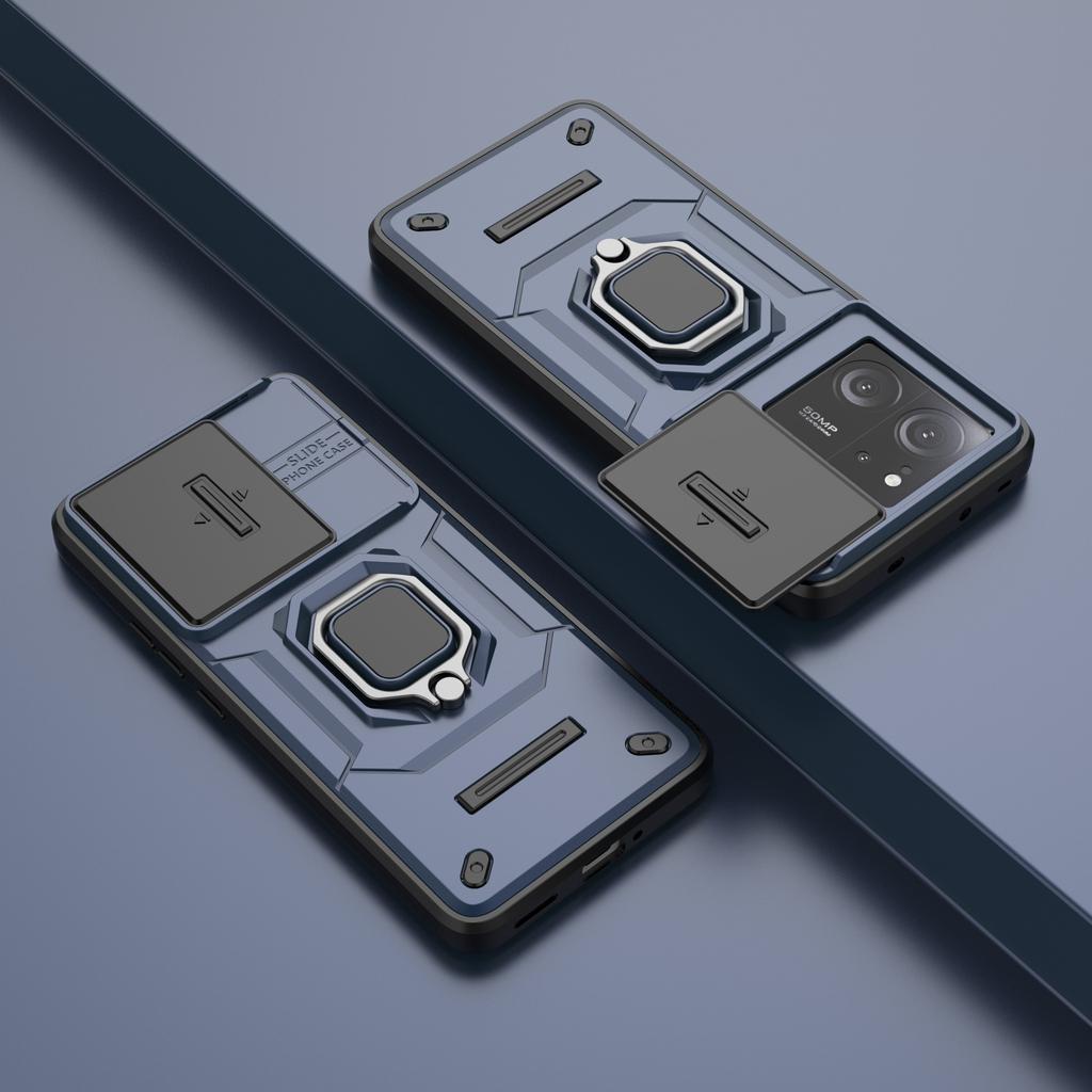 For Xiaomi Redmi K60 Ultra/13T/13T Pro Back Cover Slide Lens Lid PC+TPU Kickstand Phone Case