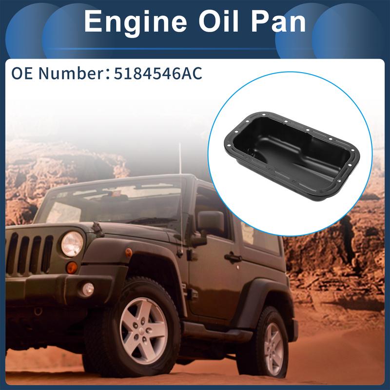 UXCELL No.5184546AC Engine Oil Pan Oil Pan Sump Transmission Oil Pan for Jeep Wrangler 2012-2018 Iron Black