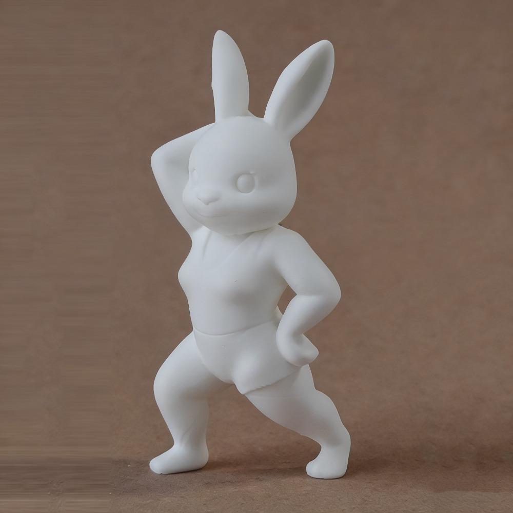 Cute Easter Fitness Rabbit Plastic Small Rabbit Ornament Muscular Rabbit Statue Home Desk Decor