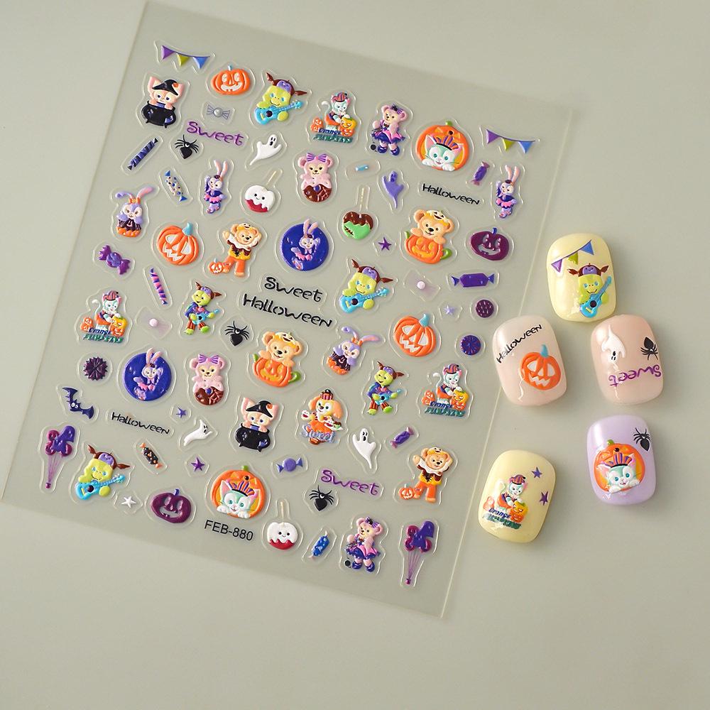 5D Embossed Halloween Cartoon Nail Art Stickers
