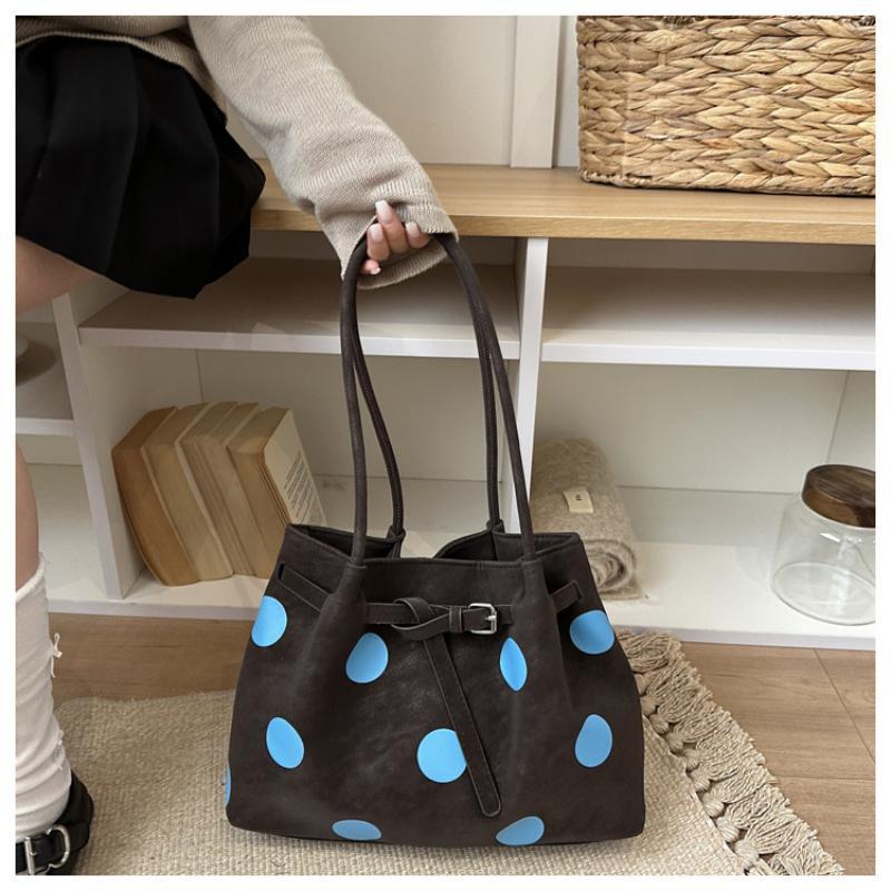 Polka Dot Shoulder Tote Bag Large Capacity Buckle Design For Daily Commuting Shopping