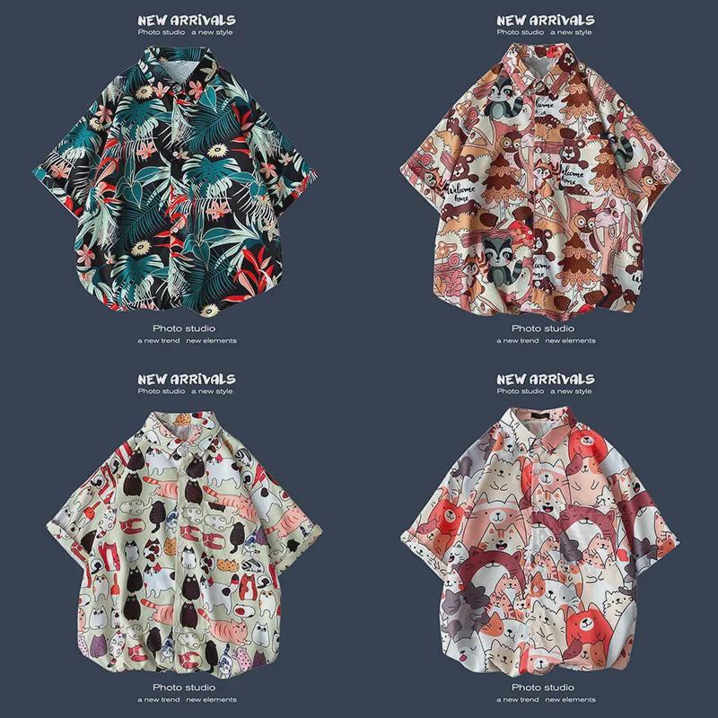 Camisa de Verano Coreana Retro Floral Holgada para Pareja - Top de Manga Corta para Hombre a la Moda