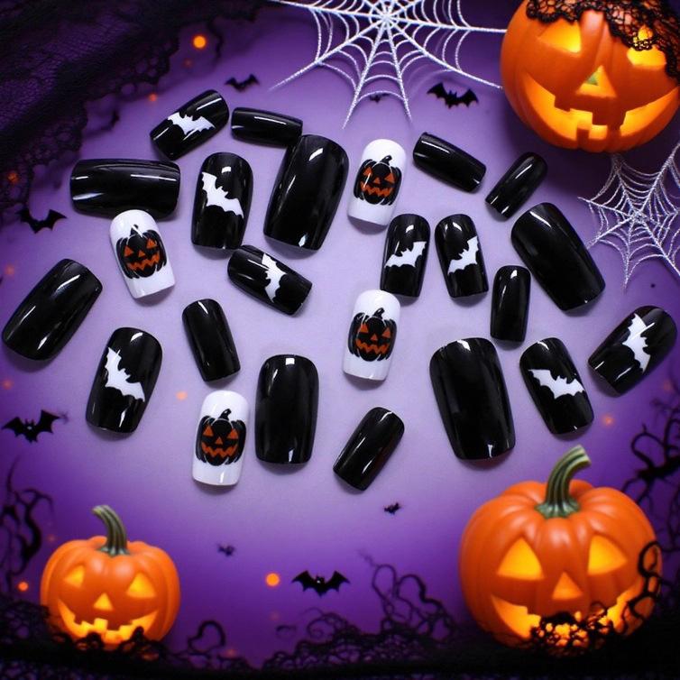 European And American Nail Art Halloween New Dark Babes Bat Pumpkin Medium Long Wearing Nail Pads