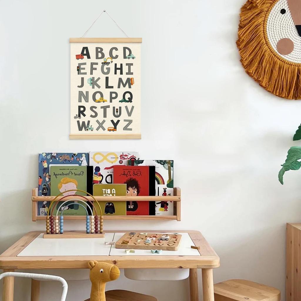XYDEG Transportation Car Alphabet Numbers Poster Hanger Frame,Baby Boy Nursery Playroom Wall Decor, Nursery Decor,ABC Banner Poster Wall Art with