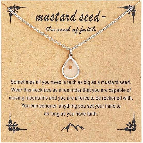 Mustard Seed Necklace - Rectangle, Round, Mountain, Hill Christian Faith Geometric Religious Inspirational Gift With Message Card Waterdrop серебряный