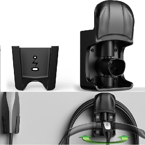 EV Charger Holder Wall Mount, EV Charging Cable Holder For Electric Vehicle Mobile Connector Organizer, Upgraded Rotatable J1772 Plug Hangers