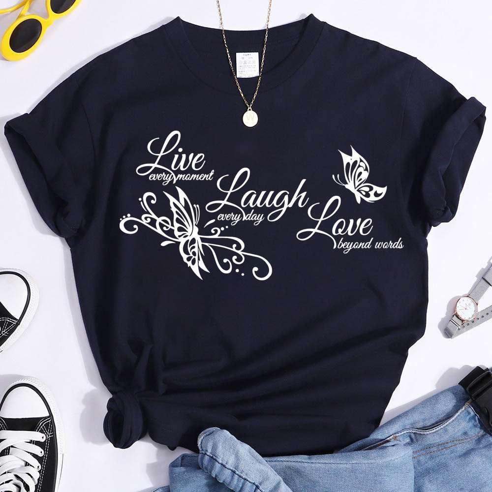 Butterfly Live Laugh Love Print Summer Casual T-shirts For Women Creative O Neck Short-sleeved T-shirts Fashion Ladies T-shirt